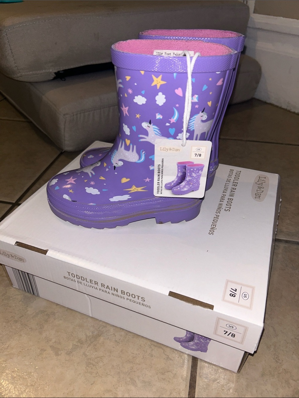Lily & Dan Purple Unicorn Toddler Rain Boots